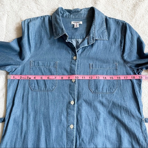 Old Navy | Blue Chambray Roll Tab Tie Waist Shirt Dress *NWT* - Picture 14 of 16